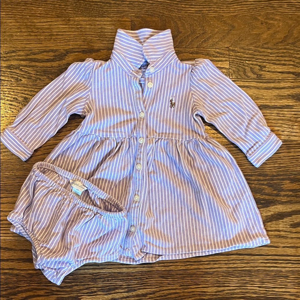 Ralph Lauren Striped Purple Baby Dress with Bloomers 6M